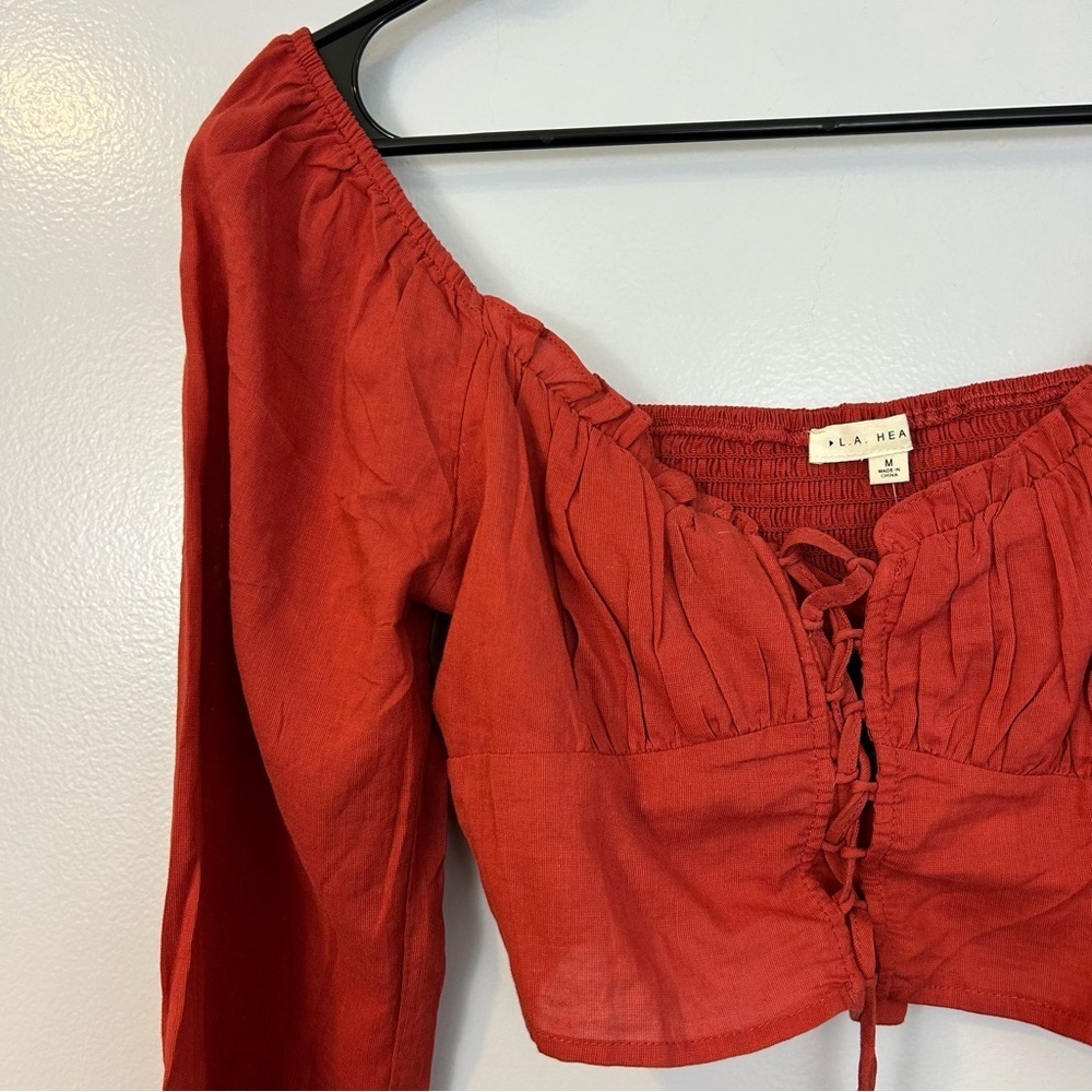 NWT PacSun/La Hearts Lace Up Long Sleeve Rust Boho Crop Top Size Medium - Picture 5 of 13